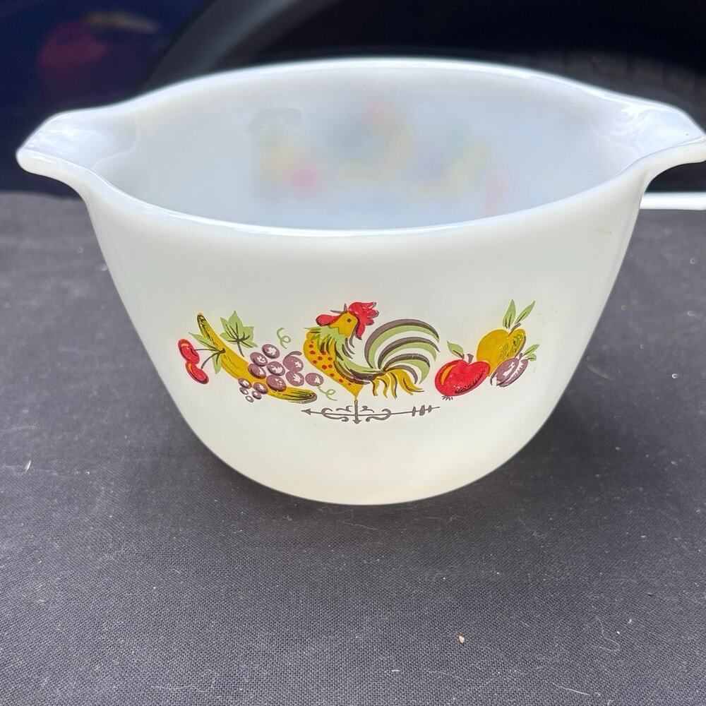Anchor Hocking Fire King Mixing Bowl Chanticleer Rooster Fruit Vintage 6 x 4